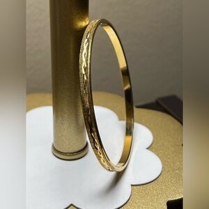 Crown Trifari Gold tone Engraved Design  Bangle Bracelet